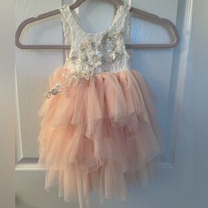 ✨ Elegant White and Peach Tulle Dress - Size 6mo ✨